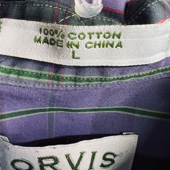 Orvis Mens Shirt Large Green Purple Plaid 100% Cotton Button Front Shirt Pockets - Picture 5 of 8